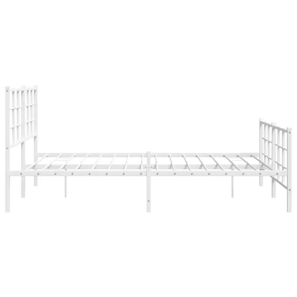 Letto matrimoniale | Letto per adulti | Giroletto con Testiera e Pediera Metallo Bianco 150x200 cm - Image 6