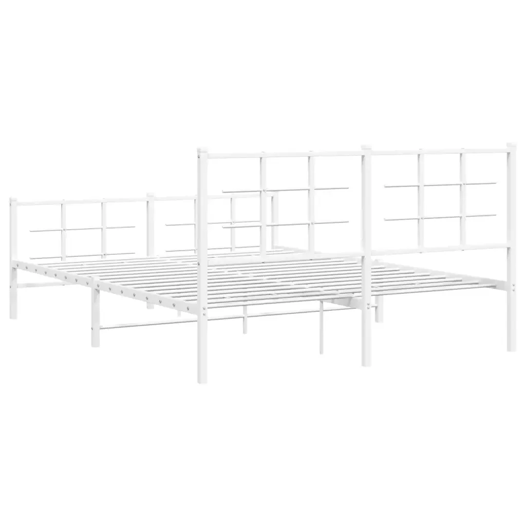 Letto matrimoniale | Letto per adulti | Giroletto con Testiera e Pediera Metallo Bianco 150x200 cm - Image 7