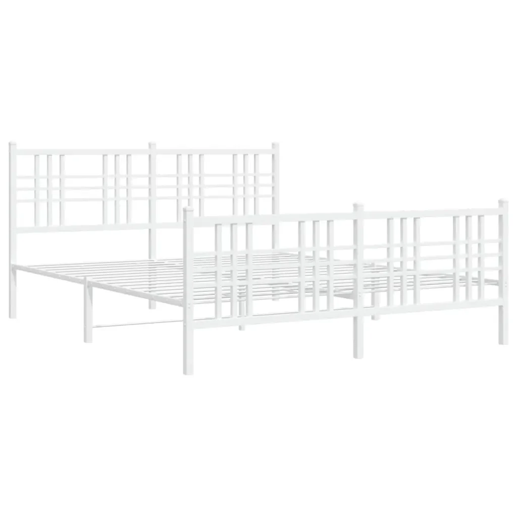 Letto matrimoniale | Letto per adulti | Giroletto con Testiera e Pediera Metallo Bianco 150x200 cm - Image 4