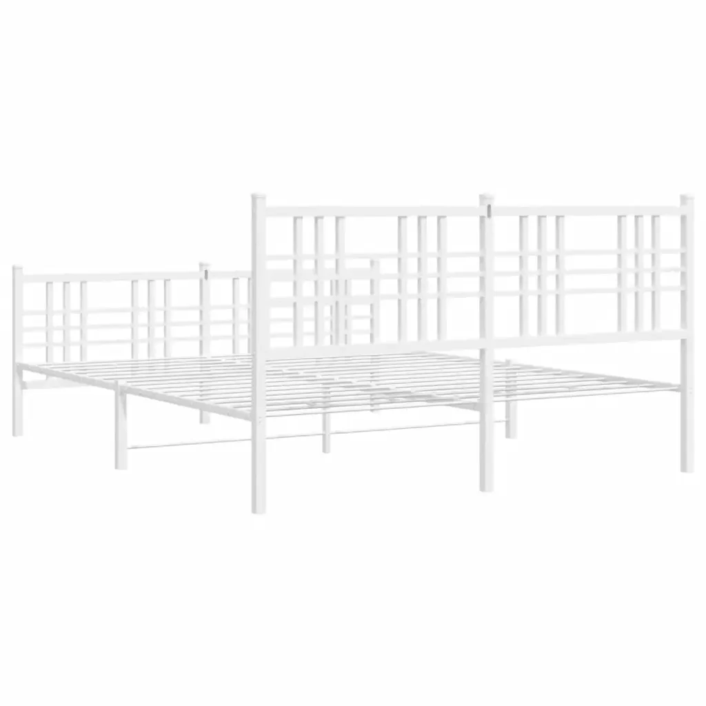 Letto matrimoniale | Letto per adulti | Giroletto con Testiera e Pediera Metallo Bianco 150x200 cm - Image 6