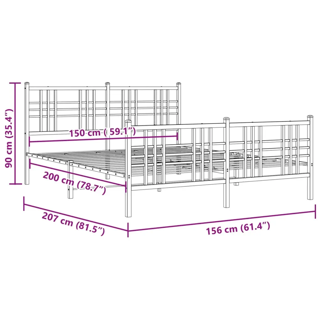 Letto matrimoniale | Letto per adulti | Giroletto con Testiera e Pediera Metallo Bianco 150x200 cm - Image 8