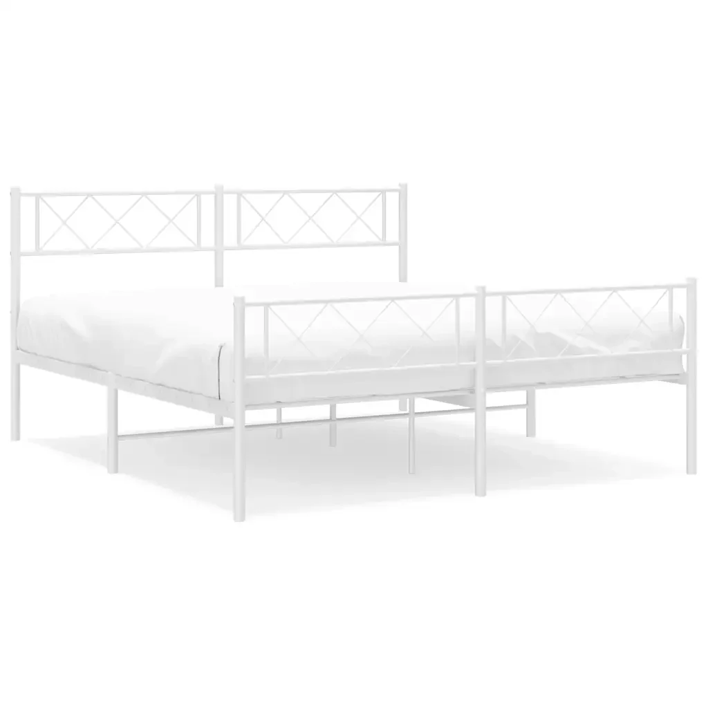 Letto matrimoniale | Letto per adulti | Giroletto con Testiera e Pediera Metallo Bianco 150x200 cm