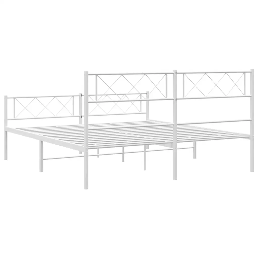 Letto matrimoniale | Letto per adulti | Giroletto con Testiera e Pediera Metallo Bianco 150x200 cm - Image 8
