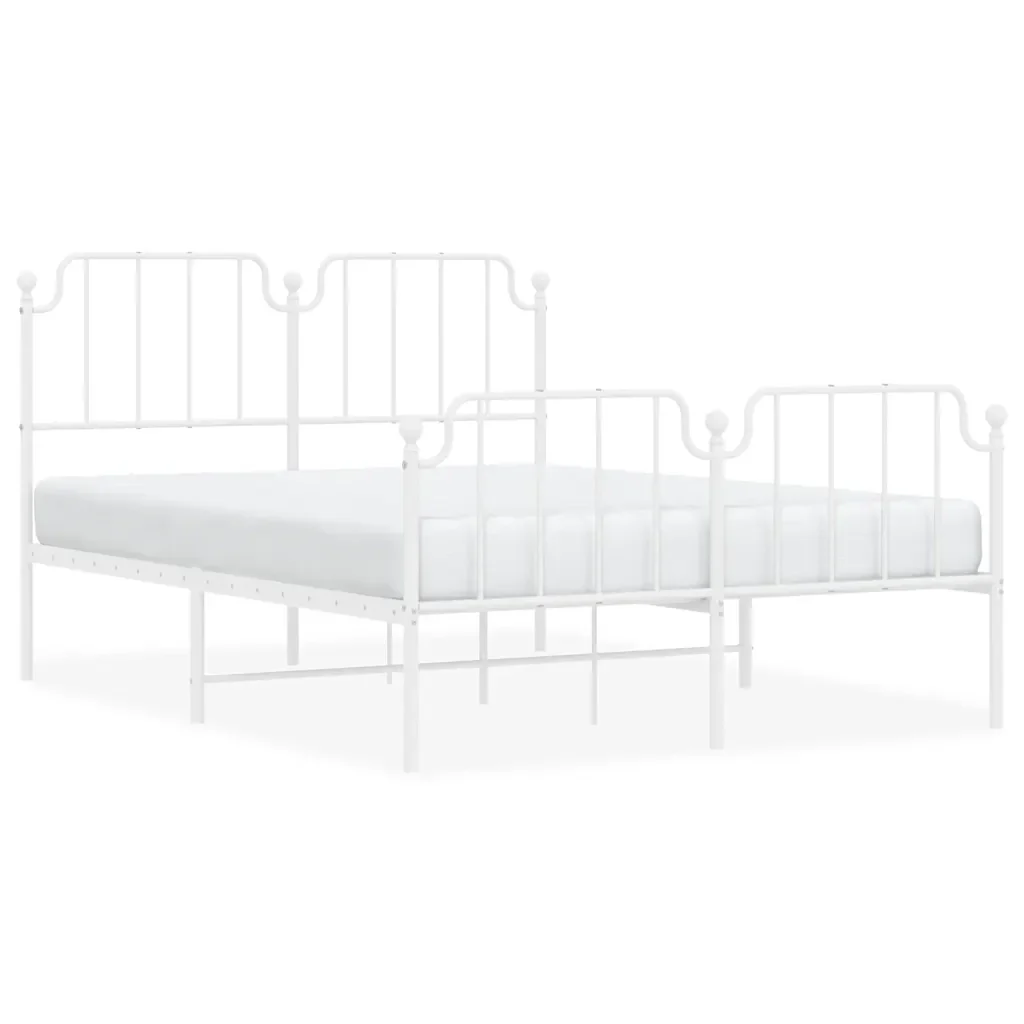 Letto matrimoniale | Letto per adulti | Giroletto con Testiera e Pediera Metallo Bianco 150x200 cm