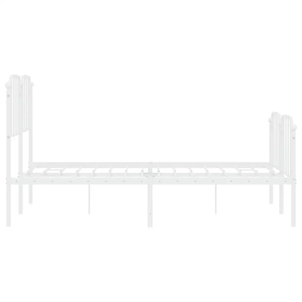 Letto matrimoniale | Letto per adulti | Giroletto con Testiera e Pediera Metallo Bianco 150x200 cm - Image 7