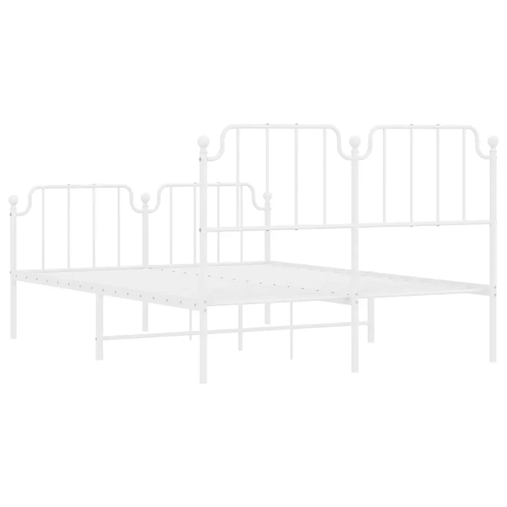Letto matrimoniale | Letto per adulti | Giroletto con Testiera e Pediera Metallo Bianco 150x200 cm - Image 8