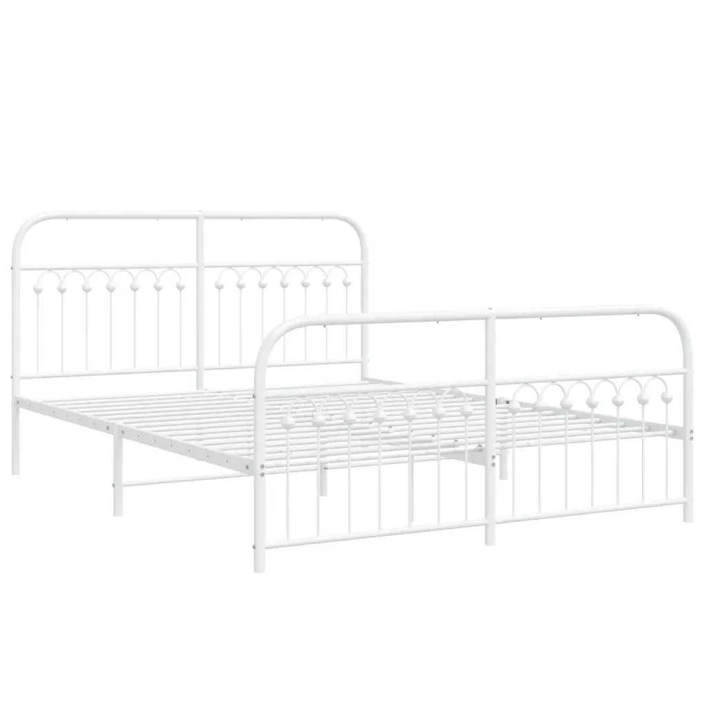 Letto matrimoniale | Letto per adulti | Giroletto con Testiera e Pediera Metallo Bianco 150x200 cm - Image 4