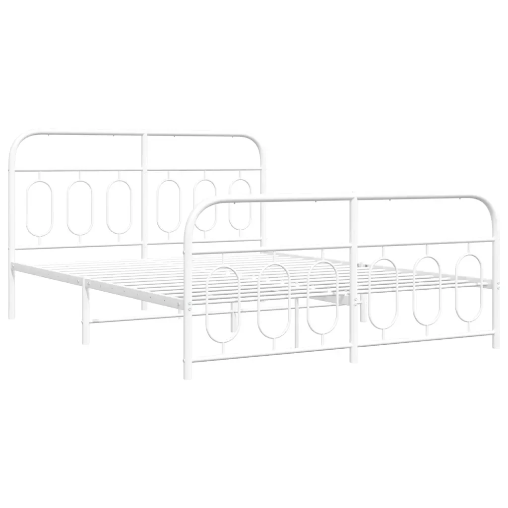 Letto matrimoniale | Letto per adulti | Giroletto con Testiera e Pediera Metallo Bianco 150x200 cm - Image 3