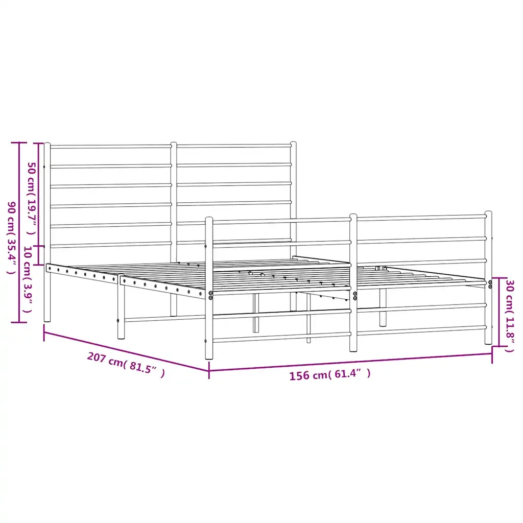 Letto matrimoniale | Letto per adulti | Giroletto con Testiera e Pediera Metallo Bianco 150x200 cm - Image 10