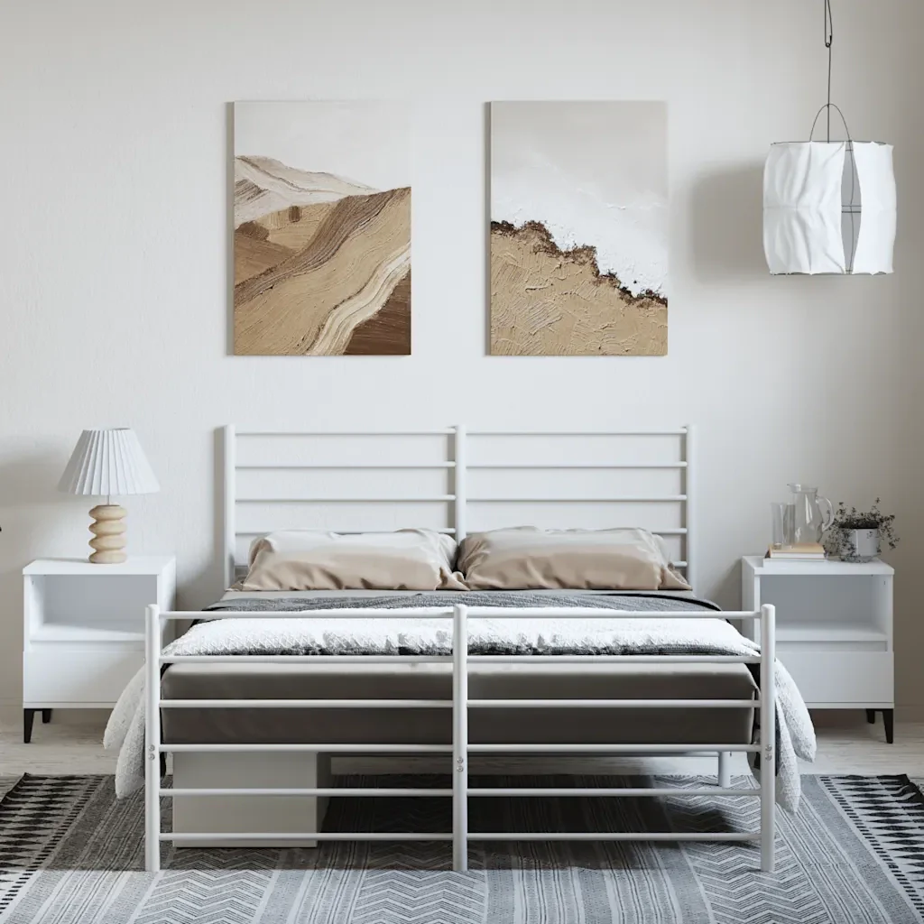 Letto matrimoniale | Letto per adulti | Giroletto con Testiera e Pediera Metallo Bianco 150x200 cm - Image 4