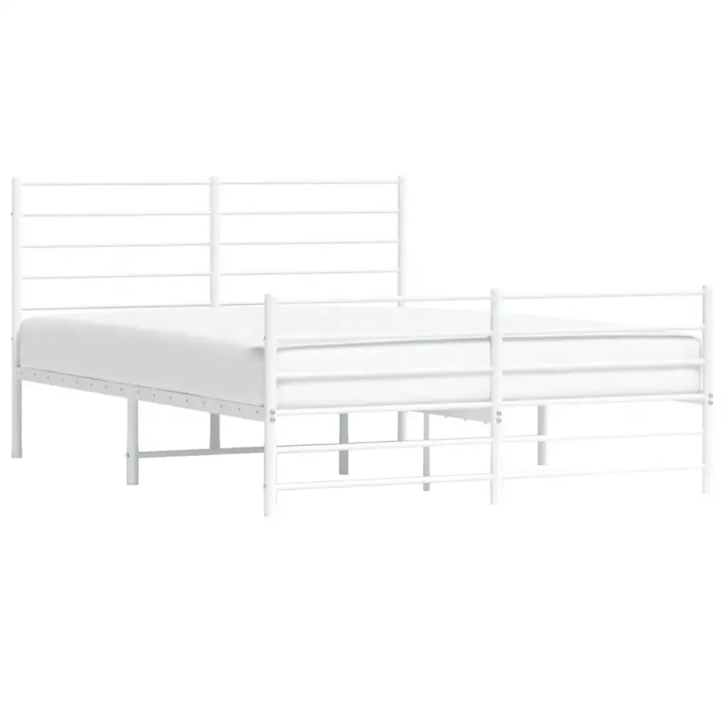 Letto matrimoniale | Letto per adulti | Giroletto con Testiera e Pediera Metallo Bianco 150x200 cm - Image 5