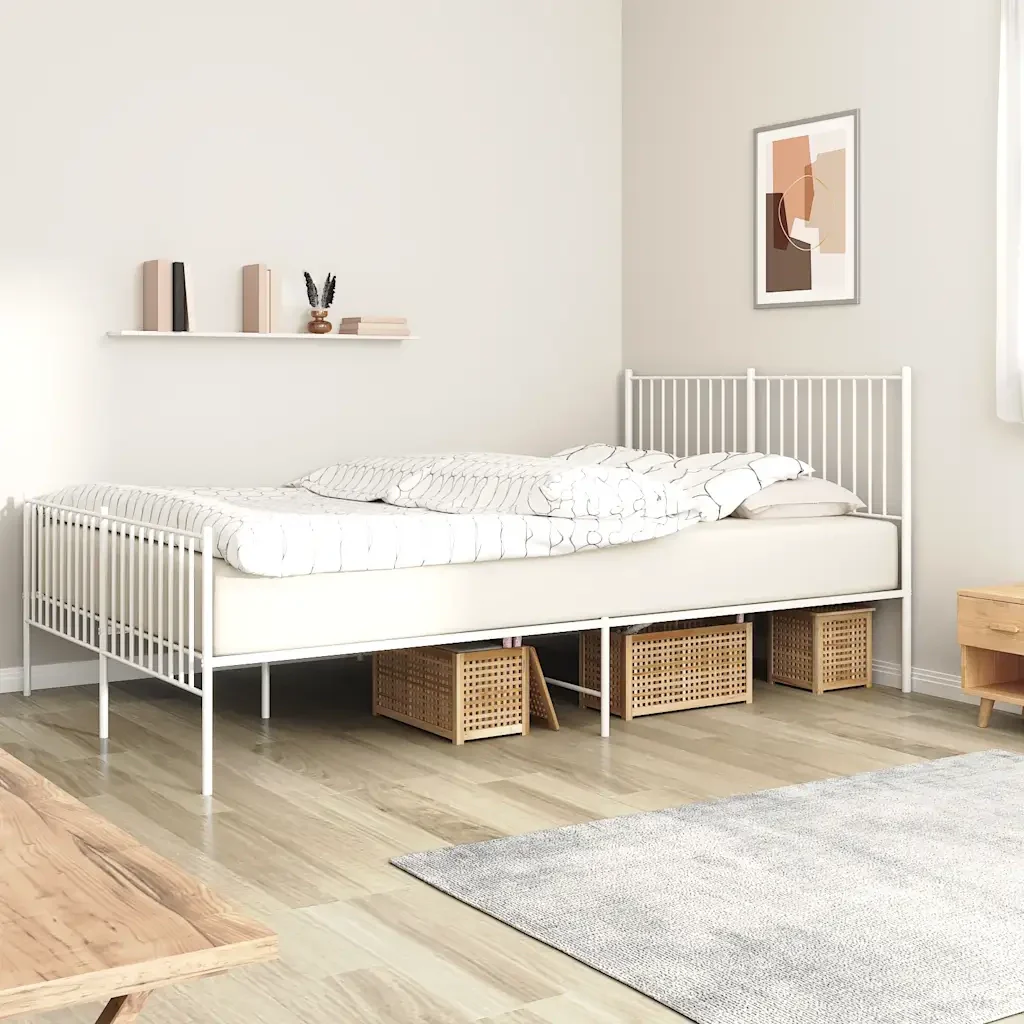 Letto matrimoniale | Letto per adulti | Giroletto con Testiera e Pediera Metallo Bianco 160x200 cm - Image 2