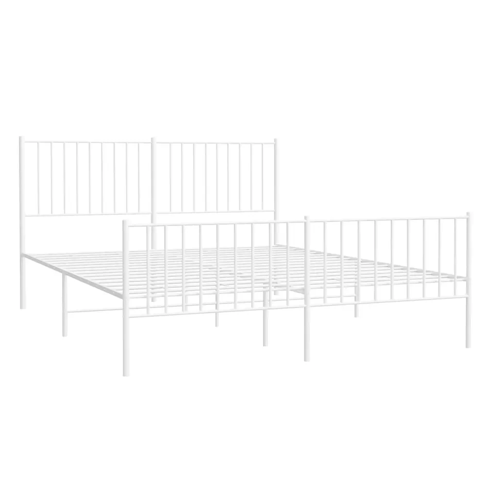 Letto matrimoniale | Letto per adulti | Giroletto con Testiera e Pediera Metallo Bianco 160x200 cm - Image 3