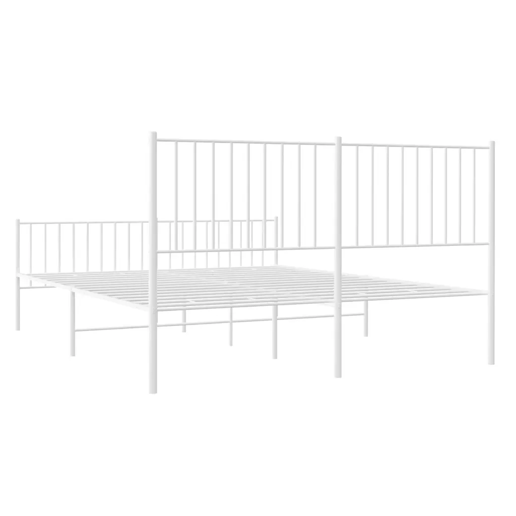 Letto matrimoniale | Letto per adulti | Giroletto con Testiera e Pediera Metallo Bianco 160x200 cm - Image 7