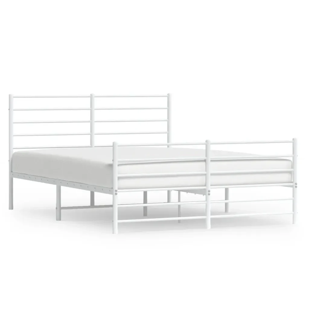 Letto matrimoniale | Letto per adulti | Giroletto con Testiera e Pediera Metallo Bianco 160x200 cm