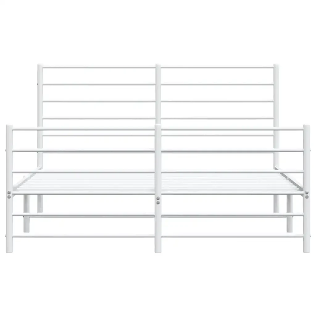 Letto matrimoniale | Letto per adulti | Giroletto con Testiera e Pediera Metallo Bianco 160x200 cm - Image 6