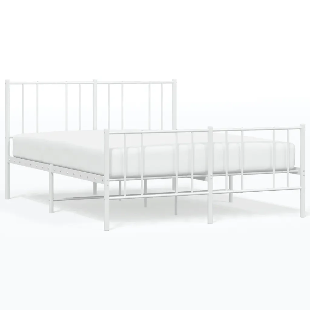 Letto matrimoniale | Letto per adulti | Giroletto con Testiera e Pediera Metallo Bianco 160x200 cm