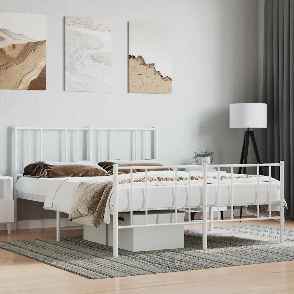 Letto matrimoniale | Letto per adulti | Giroletto con Testiera e Pediera Metallo Bianco 160x200 cm - Image 2