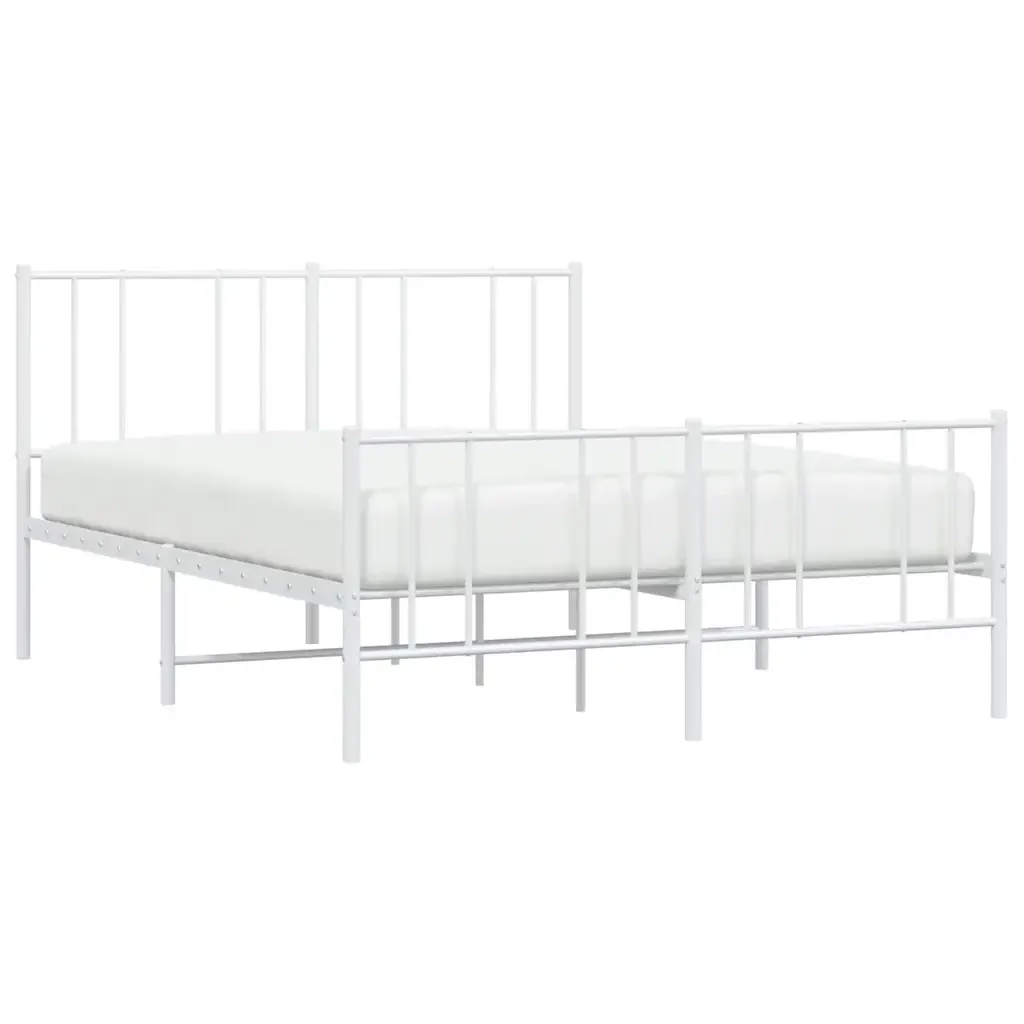 Letto matrimoniale | Letto per adulti | Giroletto con Testiera e Pediera Metallo Bianco 160x200 cm - Image 5