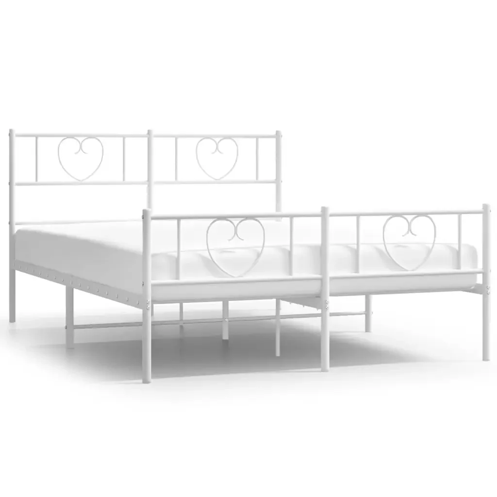 Letto matrimoniale | Letto per adulti | Giroletto con Testiera e Pediera Metallo Bianco 160x200 cm