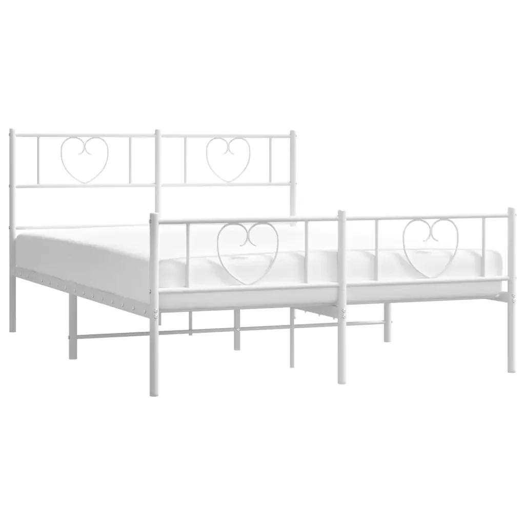Letto matrimoniale | Letto per adulti | Giroletto con Testiera e Pediera Metallo Bianco 160x200 cm - Image 4