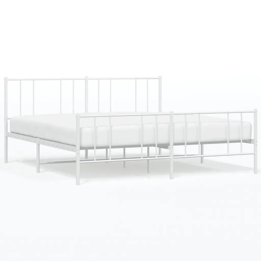 Letto matrimoniale | Letto per adulti | Giroletto con Testiera e Pediera Metallo Bianco 180x200 cm