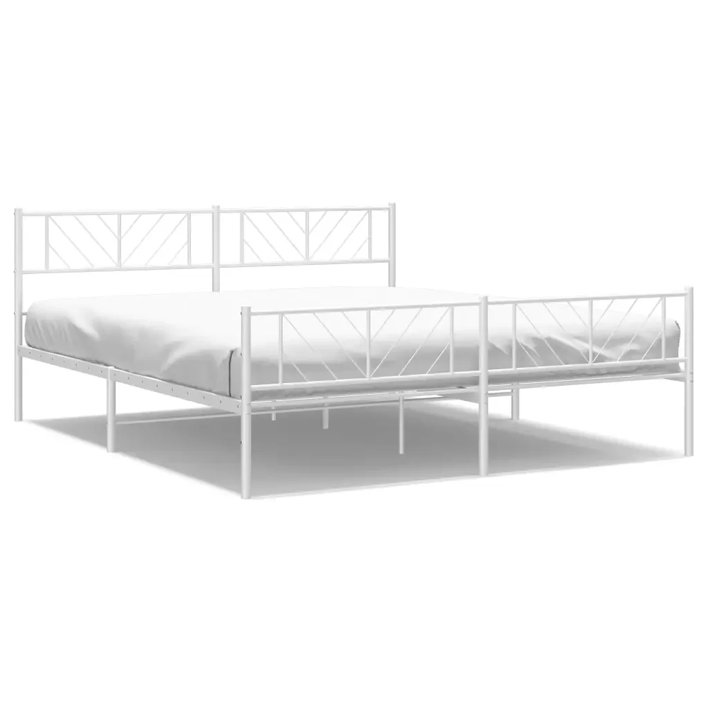 Letto matrimoniale | Letto per adulti | Giroletto con Testiera e Pediera Metallo Bianco 180x200 cm