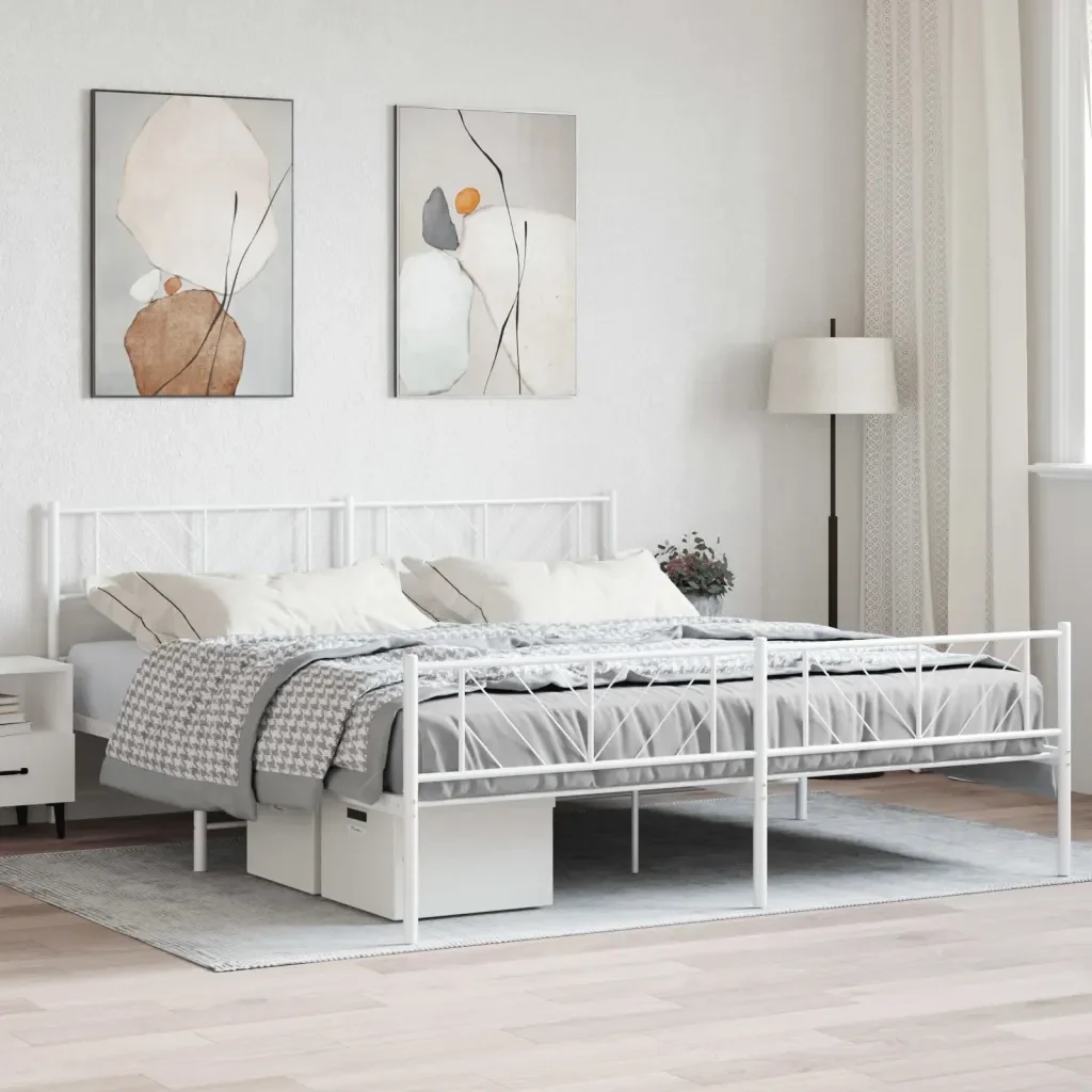 Letto matrimoniale | Letto per adulti | Giroletto con Testiera e Pediera Metallo Bianco 180x200 cm - Image 2
