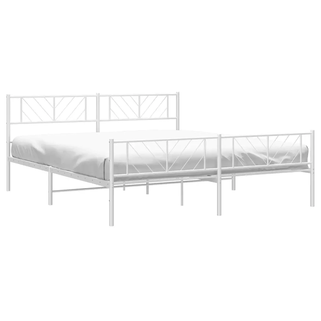 Letto matrimoniale | Letto per adulti | Giroletto con Testiera e Pediera Metallo Bianco 180x200 cm - Image 4