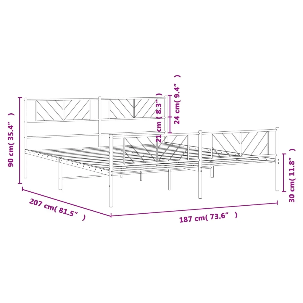 Letto matrimoniale | Letto per adulti | Giroletto con Testiera e Pediera Metallo Bianco 180x200 cm - Image 9