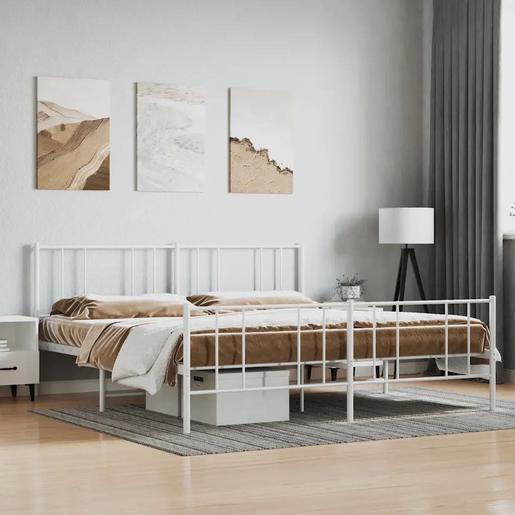 Letto matrimoniale | Letto per adulti | Giroletto con Testiera e Pediera Metallo Bianco 180x200 cm - Image 2