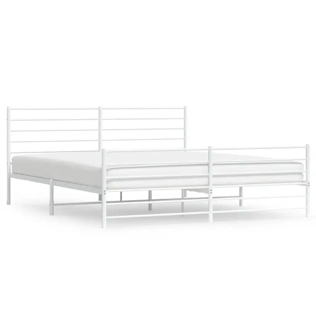 Letto matrimoniale | Letto per adulti | Giroletto con Testiera e Pediera Metallo Bianco 180x200 cm