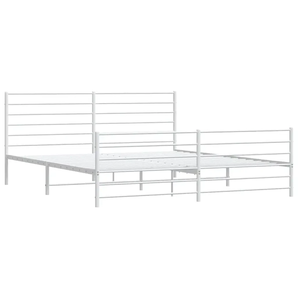 Letto matrimoniale | Letto per adulti | Giroletto con Testiera e Pediera Metallo Bianco 180x200 cm - Image 3