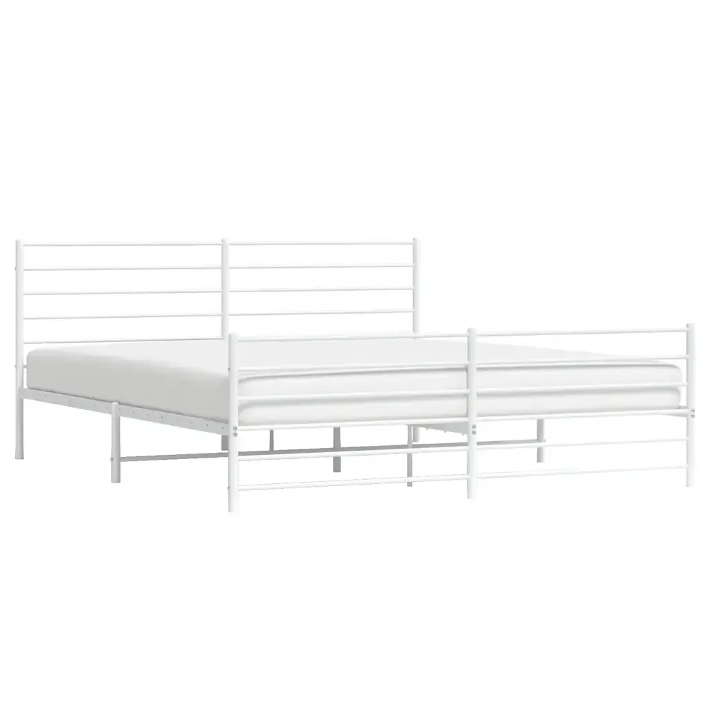 Letto matrimoniale | Letto per adulti | Giroletto con Testiera e Pediera Metallo Bianco 180x200 cm - Image 5