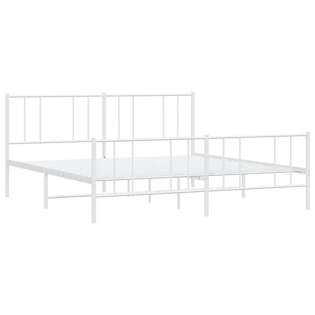 Letto matrimoniale | Letto per adulti | Giroletto con Testiera e Pediera Metallo Bianco 180x200 cm - Image 4