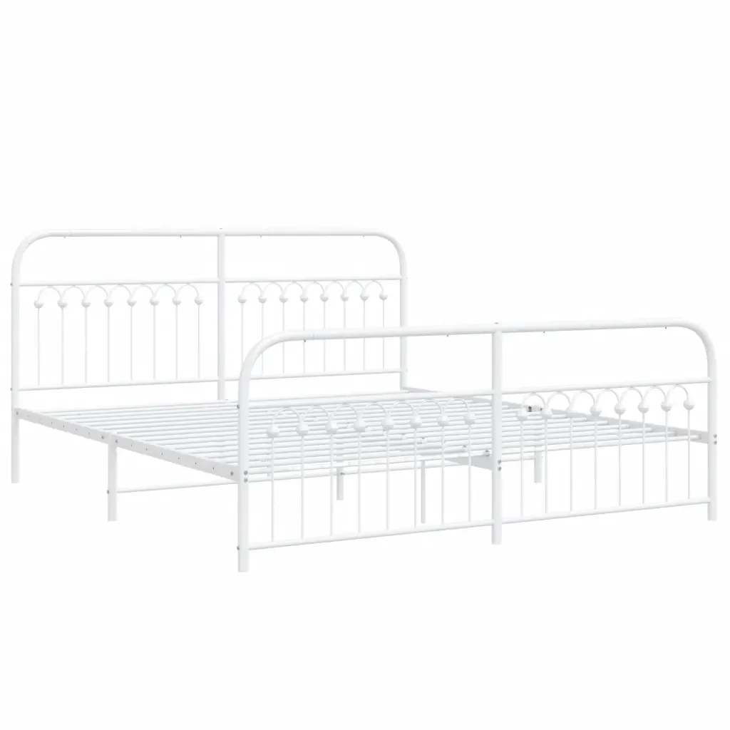 Letto matrimoniale | Letto per adulti | Giroletto con Testiera e Pediera Metallo Bianco 183x203 cm - Image 3