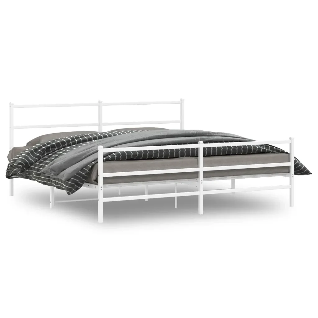 Letto matrimoniale | Letto per adulti | Giroletto con Testiera e Pediera Metallo Bianco 183x213 cm