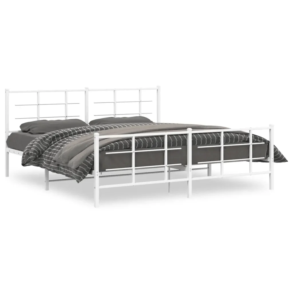 Letto matrimoniale | Letto per adulti | Giroletto con Testiera e Pediera Metallo Bianco 183x213 cm