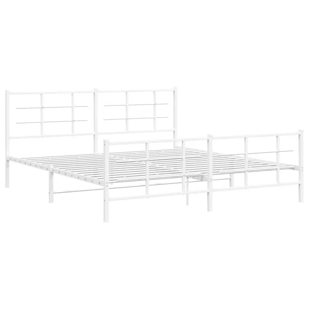 Letto matrimoniale | Letto per adulti | Giroletto con Testiera e Pediera Metallo Bianco 183x213 cm - Image 4