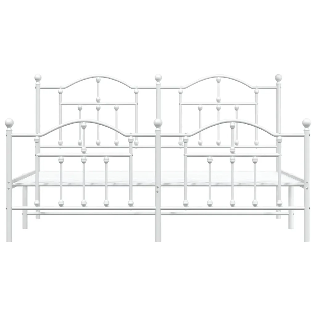 Letto matrimoniale | Letto per adulti | Giroletto con Testiera e Pediera Metallo Bianco 183x213 cm - Image 6