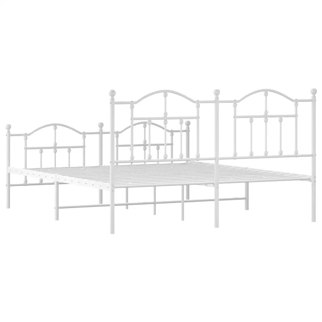 Letto matrimoniale | Letto per adulti | Giroletto con Testiera e Pediera Metallo Bianco 183x213 cm - Image 8