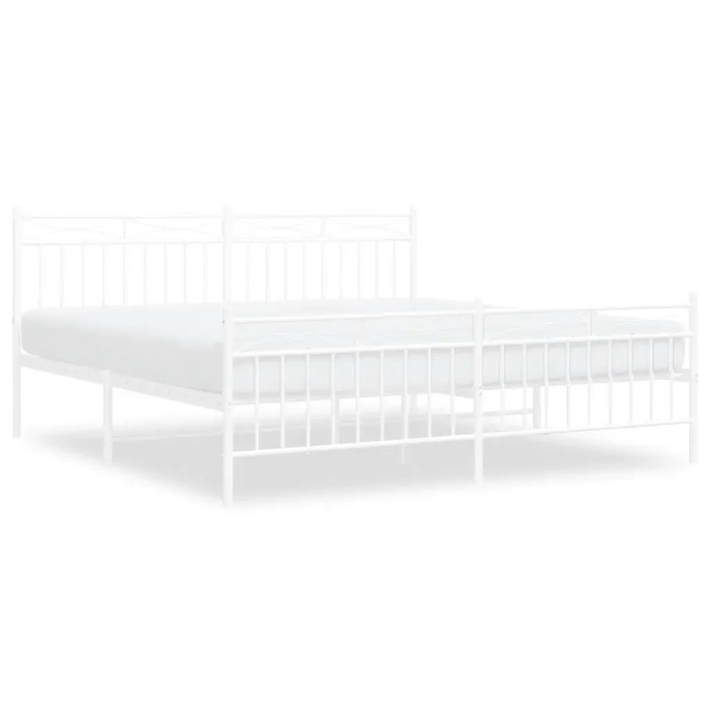 Letto matrimoniale | Letto per adulti | Giroletto con Testiera e Pediera Metallo Bianco 183x213 cm