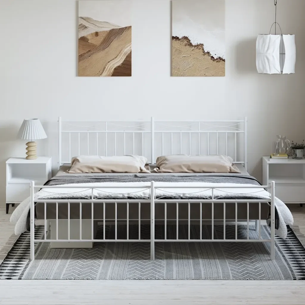 Letto matrimoniale | Letto per adulti | Giroletto con Testiera e Pediera Metallo Bianco 183x213 cm - Image 4