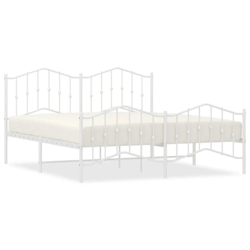 Letto matrimoniale | Letto per adulti | Giroletto con Testiera e Pediera Metallo Bianco 183x213 cm