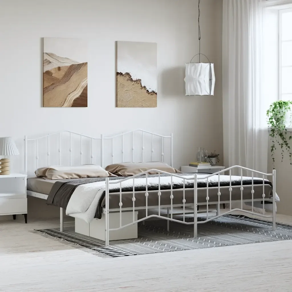 Letto matrimoniale | Letto per adulti | Giroletto con Testiera e Pediera Metallo Bianco 183x213 cm - Image 2