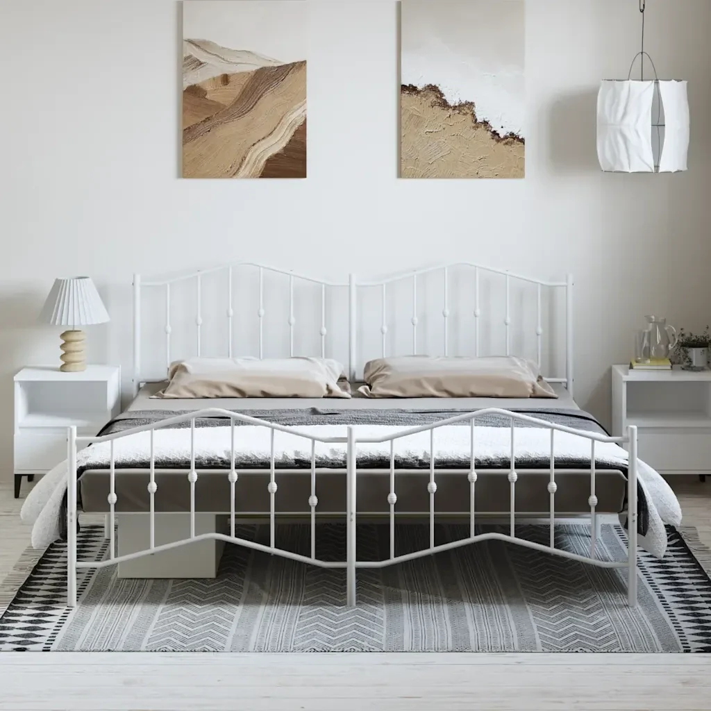 Letto matrimoniale | Letto per adulti | Giroletto con Testiera e Pediera Metallo Bianco 183x213 cm - Image 4