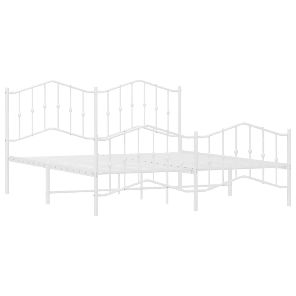 Letto matrimoniale | Letto per adulti | Giroletto con Testiera e Pediera Metallo Bianco 183x213 cm - Image 5