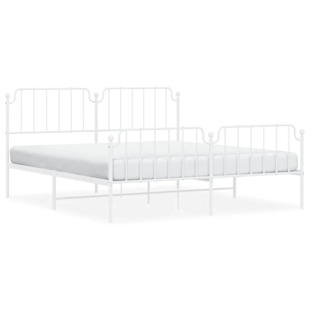 Letto matrimoniale | Letto per adulti | Giroletto con Testiera e Pediera Metallo Bianco 183x213 cm