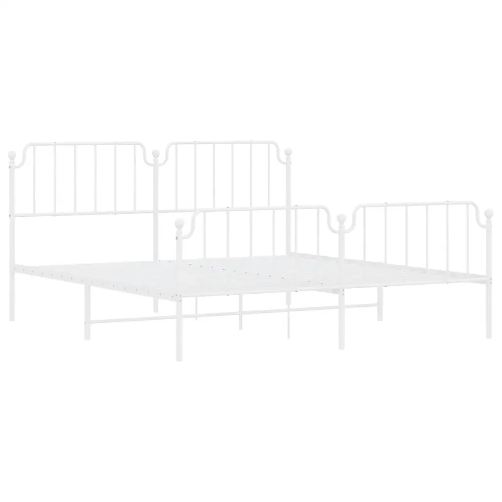 Letto matrimoniale | Letto per adulti | Giroletto con Testiera e Pediera Metallo Bianco 183x213 cm - Image 5