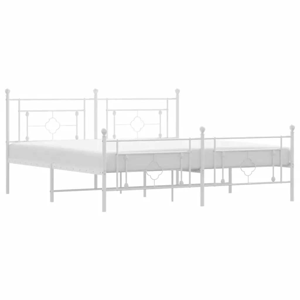 Letto matrimoniale | Letto per adulti | Giroletto con Testiera e Pediera Metallo Bianco 183x213 cm